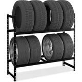 Relaxdays Reifenregal für 8 Reifen, HxBxT: 100 x110x35 cm, 150 kg, beschichteter Stahl, Stecksystem, Räderregal, schwarz