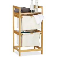 Relaxdays Wäschekorb Bambus 2 Schubladen Weiß,Hellbraun