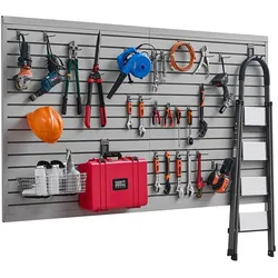 VEVOR Werkzeugwand 1225x2450x20mm PVC Garage Lamellenwand mit Zubehör 136kg Grau