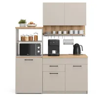 Vicco Singleküche Egbert, Greige Eiche 160 cm mit ausziehbarem Tisch