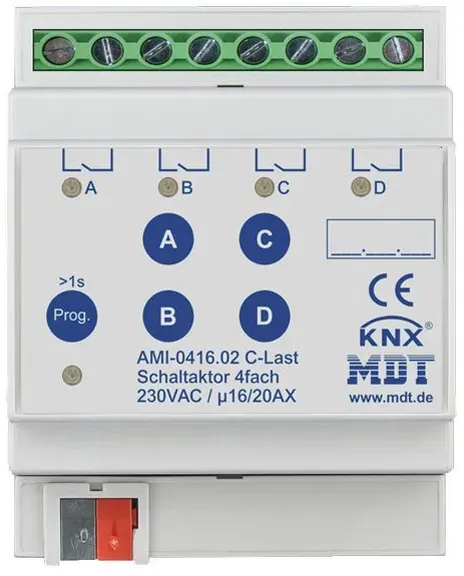 MDT Schaltaktor AMI-0416.02 4TE REG, 230VAC, 16/20A, C-Last 200μF, mit Strommessung