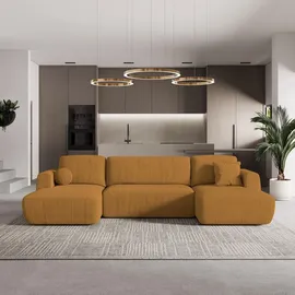 masseno Eckcouch Polyester U-Form mit Schlaffunktion 2-Sitzer Gelb