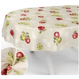 ANRO Tischdecke mit Tee und Kaffee aus Textil Tischtuch mit Beschichtung Tischwäsche (Einzelstück 1-tlg), auch als Gartentischdecke - mit Schutzschicht beige Oval | 140 cm x 200 cm x 0.3 mm