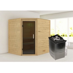 KARIBU Sauna »Mia«, inkl. 9 kW Saunaofen mit integrierter Steuerung, für 3 Personen - beige