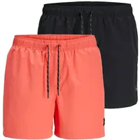 JACK & JONES Badeshorts 2er Pack in Schwarz/Orange XL