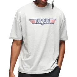 RE:COVERED X TOPGUN Herren T-Shirt mit Logo-Aufdruck Baumwoll-Shirt Kurzarm-Shirt Oversized MMVCM231 Grau - S