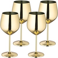 Relaxdays Weingläser Edelstahl, 4er Set, bruchsicher, Lange Kühlwirkung, 400 ml, Rotweingläser für unterwegs, Gold