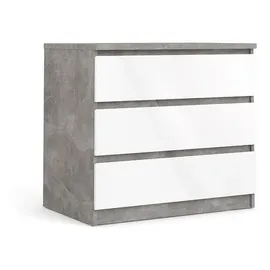 VCM ebuy24 Kommode niedrig mit 3 Schubladen, Beton Dekor Weiss hochglanz.
