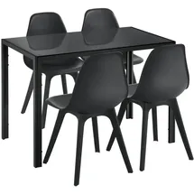 [en.casa] Essgruppe, Schwarz, Glasplatte 4 Stühle Schwarz