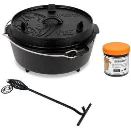 Petromax Feuertopf Dutch Oven Set Pflegepaste Deckelheber FT6 mit Füßen