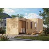Karibu Saunahaus Außensauna Gartensauna Paradise unbehandelt ohne Zubehör 73mm Elemente 574x217x244 cm