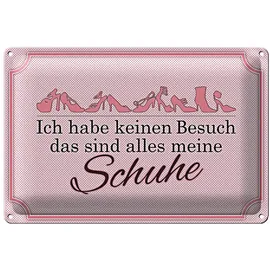 Roomando Dekoratives Blechschild 'Ich habe keinen Besuch, das sind alles meine Schuhe' | Rosa Schuhmotive für Schuhliebhaber | Tolles Geschenk | 20 cm x 30 cm