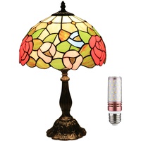 Uziqueif Tiffany Lampe, Retro Rose Tiffany Tischlampe, Nachttischlampen für Schlafzimmer, 12 Zoll Buntglas Lampe Mit E27 LED Birne,A
