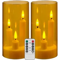 Da by Flammenlose LED-Kerzen, goldfarben, batteriebetrieben mit Fernbedienung und Timer, 3-adriges Säulen-Design, 2 Stück