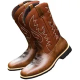 Newrong Hohe Cowboy-Stiefel Große Größe Stickerei Vintage Herren und Damen Western, braun, 42 2/3 EU - 42 2/3 EU