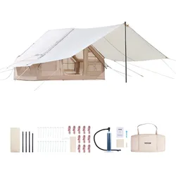 VEVOR Aufblasbare Zelte für Camping 3x2x2 m, 3–5 Personen, 300D Oxford 4-Jahreszeiten-Glamping-Zelt mit Baldachin, Handpumpe, Ofenanschluss, 2 Türen & 2 Netzfenstern (Aufbewahrungstasche inkl.)