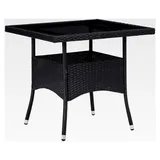 Esstisch für den Außenbereich aus schwarzem Polyrattan und Glas