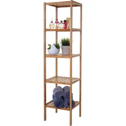 Badregal HWC-B18, Badezimmer Badschrank Standregal, Bambus ~ 140x34x33cm