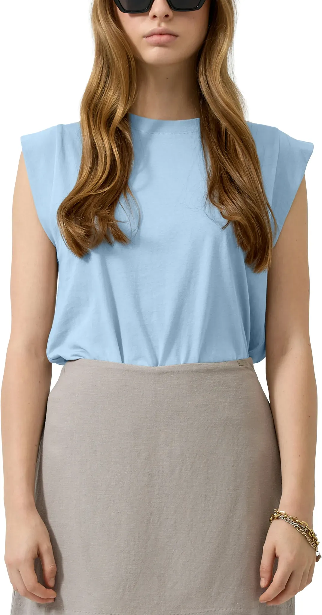 Rundhalsshirt QS, Damen, Gr. XL (42), blau, Jersey, Obermaterial: 100% Baumwolle, unifarben, körpernah hüftbedeckend, Rundhals, abgesteppte Kante, Shirts Rundhalsshirt, Sommertop mit Rundhals