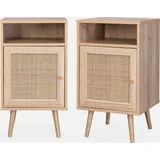 sweeek - 2er-Set Nachttische mit Rattangeflecht