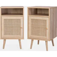 sweeek - 2er-Set Nachttische mit Rattangeflecht