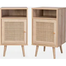 sweeek - 2er-Set Nachttische mit Rattangeflecht