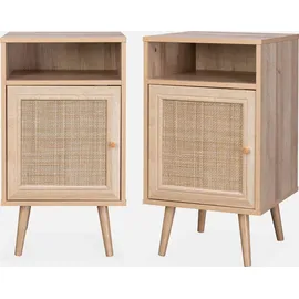 sweeek - 2er-Set Nachttische mit Rattangeflecht
