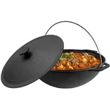 BIG-PAN 10L Gusseisen Schwenktopf Kazan Asia Kasan mit Deckel aus Gusseisen Grillwok Wokpfanne Grill Cast Iron Campingtopf Kessel Wok Traditioneller