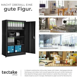 Tectake tectake® Aktenschrank aus pulverbeschichtetem Stahl, 3 höhenverstellbare Einlegeböden, 140 x 90 x 40 cm