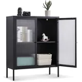 Coemo Highboard Tokio Schwarz 90x35x110cm Metall Glastüren