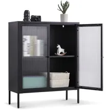 Coemo Highboard Tokio Schwarz 90x35x110cm Metall Glastüren