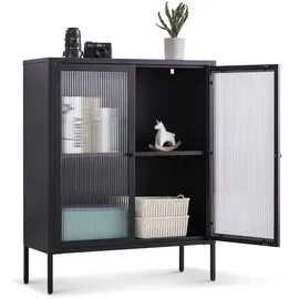 Coemo Highboard Tokio Schwarz 90x35x110cm Metall Glastüren