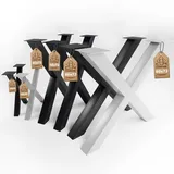 CM Furniture TISCHBEINE X-Form Tischgestell Höhenverstellbar Metall Weiß X Outdoor/Haus TISCHKUFEN 60x72 cm Gartentisch Schreibtisch Esstisch Möbelfüß Tischfüße Wohnzimmer Anti-Kratz-Pads 2 Stück