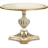 Casa Padrino Luxus Barock Esstisch Cremeweiß / Grau / Antik Gold - Runder Massivholz Esszimmertisch im Barockstil - Barock Esszimmer & Hotel Möbe... - Weiß/Grau/Gold