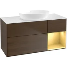 Villeroy & Boch Finion Waschtischunterschrank FA71HFGN 120cm, Abdeckplatte white matt, Regale Gold matt lacquer, Walnut veneer