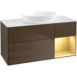 Villeroy & Boch Finion Waschtischunterschrank FA71HFGN 120cm, Abdeckplatte white matt, Regale Gold matt lacquer, Walnut veneer