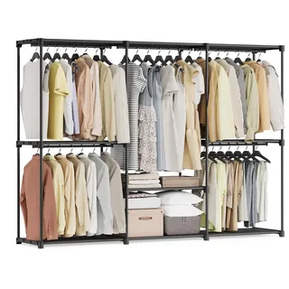 Songmics Kleiderschrank mit 5 Hängefächern 205 x 43 x 166 cm, schwarz