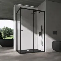 SoGood doporro Duschkabine Schiebetür Duschabtrennung 90x120cm Eckeinstieg Klarglas Eckdusche Esg Glas inkl. Duschwanne Höhe 190cm schwarz Ravenna16l K