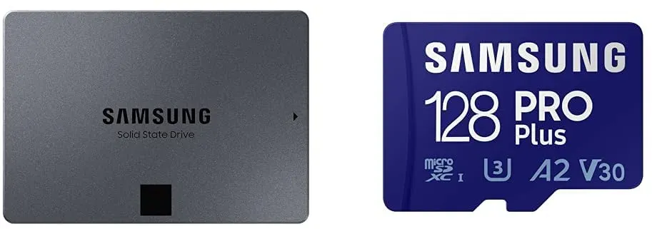 Samsung 870 QVO SATA III 2,5 Zoll SSD, 8 TB, 560 MB/s Lesen & PRO Plus microSD-Karte, 128 GB, UHS-I U3, Full HD & 4K UHD