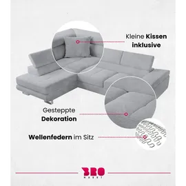 bromarkt Ecksofa, ANTON Schlaffunktion Bettkasten L-Form 275x202x90cm Grau - Grau