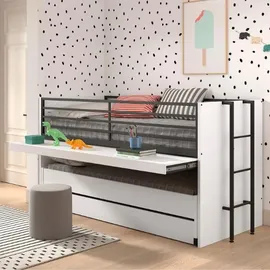 Vipack Halbhochbett SAM 90 x 200 cm Eiche Melamin Dekor weiß schwarz