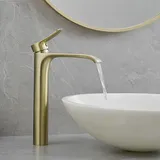 Gold Wasserhahn Bad Waschtischarmatur, Badarmatur Hoch Wasserfall Armatur für Waschbecken im Badezimmer, Messing