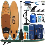 Stand Up Paddle Board, 320x84x15 cm, MB. bis 160 kg, extra breit iSUP, Holzoptik SUP Board mit Paddel, Pumpe, Rucksack, 5L Dry Bag, Schultergurt