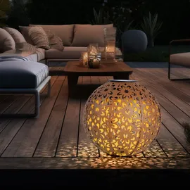 Expo Börse Solarleuchte für Außen Kugel Solar Gartendeko Solarlampe rost Erdspieß, Blumen Dekorstanzungen, Metall, LED warmweiß, D 20 cm, 2er Set