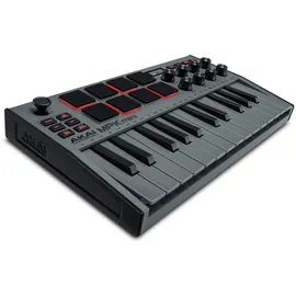 Akai Professional MPK Mini MK3 25-Tasten USB MIDI Keyboard Controller, 8 Hintergrundbeleuchtete Drum Pads, 8 Regler und Software und Native Instruments Sound Package (NKS Integration), Farbe Grau