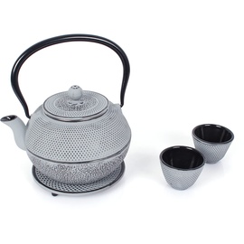 ECHTWERK Teeservice aus Gusseisen, Teekanne 1,1 L mit abnehmbarem Sieb, Teebereiter mit Untersetzer, Teekannen-Set Grau