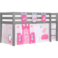 58 aufm Kessel Hochbett Karolina 90 x 200 cm Kiefer massiv grau Textilset Princess