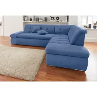 DOMO collection Ecksofa »NMoric incl. Zierkissen B/T/H: 273/216/80 cm L-Form«, Ottomanen-Abschluss, wahlweise mit Bettfunktion und Armlehnverstellung blau