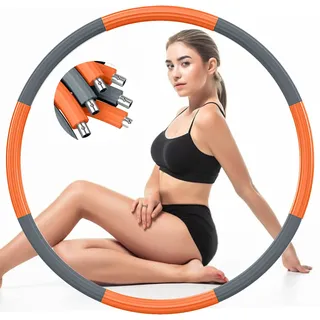 DUTISON Fitness Erwachsene Hoop Reifen, Gewichtet Rostfreier Stahl Übungsreifen Hoop zur Gewichtsabnahme mit Schaumstoff Gewichten Einstellbar von 1,2 bis 3,2 kg (Grau Orange)