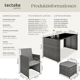 Tectake tectake® Rattan Sitzgruppe, für 2 bis 4 Personen, UV-beständig, inklusive Flaschenöffner, zusammenschiebbar